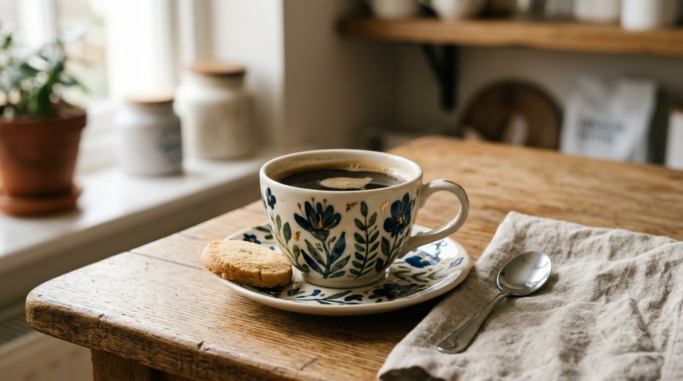 Hand-Painted Porcelain Cup & Saucer: Care, Feel, Gift