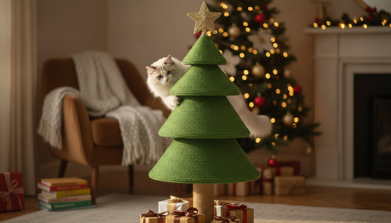 Festive Cat Climbing Tower with Scratch Board: Tree Style