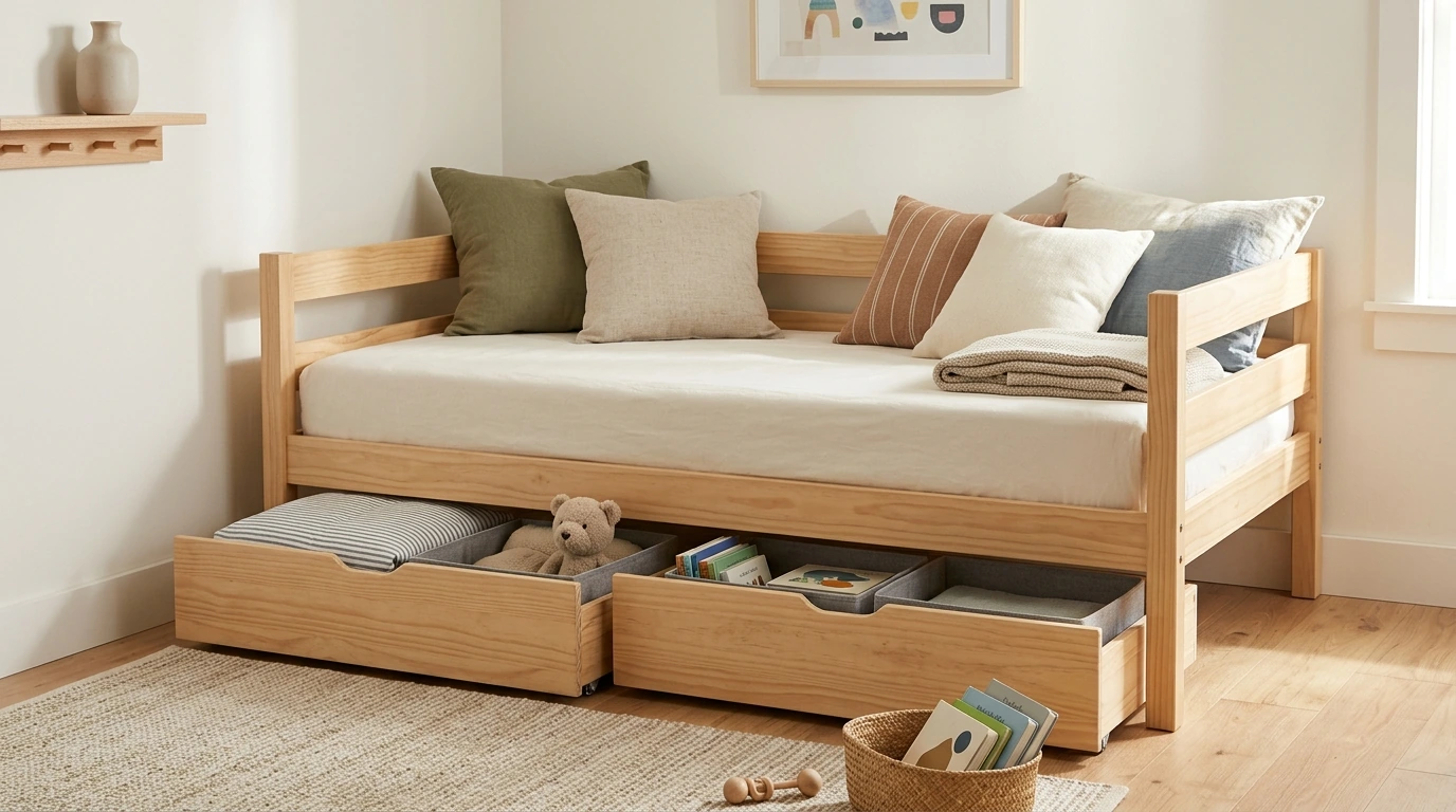Twin Daybed with Drawers: Wood Frame for Kids & Living
